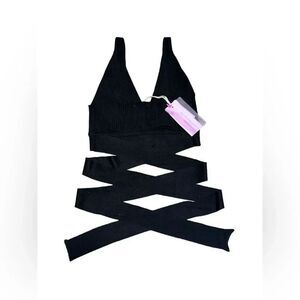 NWT women’s FORTE FORTE Italian my knit black cropped waist tie tank top size 2